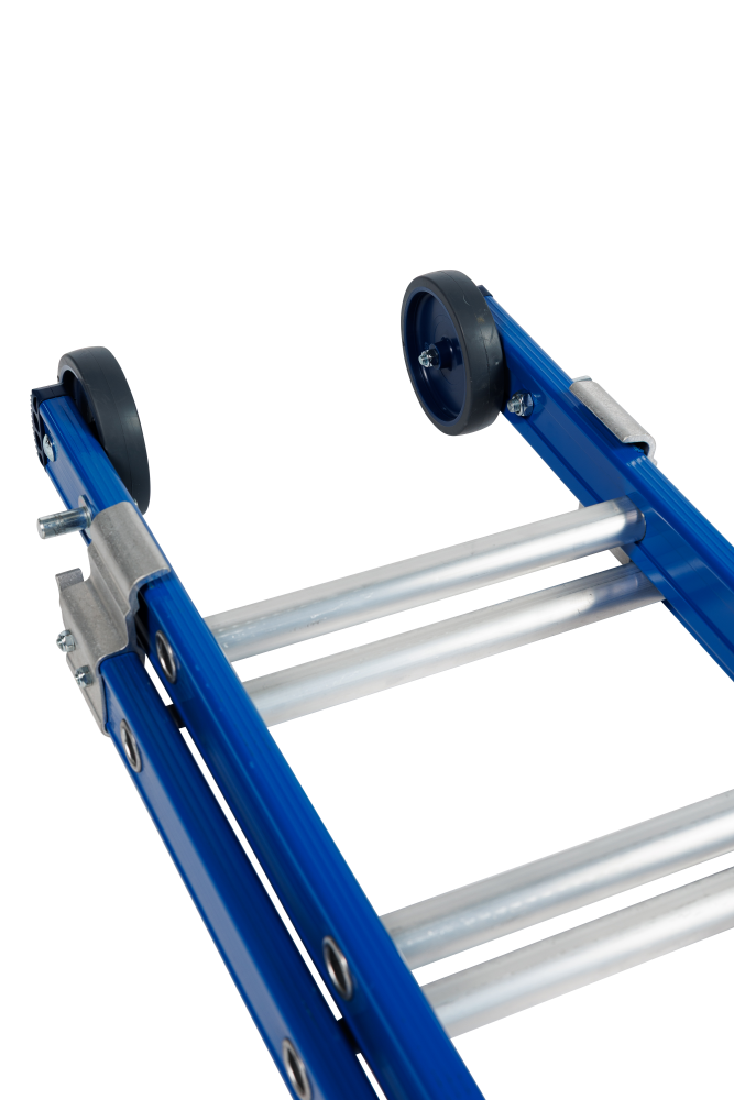 Atlas ladder 3 x 12, gebogen, blauw, reform, gevelrol, verbredingsvoet, dvsp