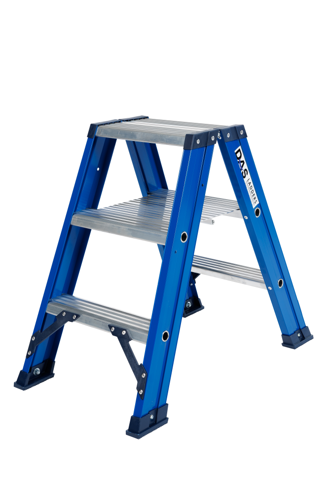 Hercules trapladder dubbel / 4 treden, blauw, klapbeugel