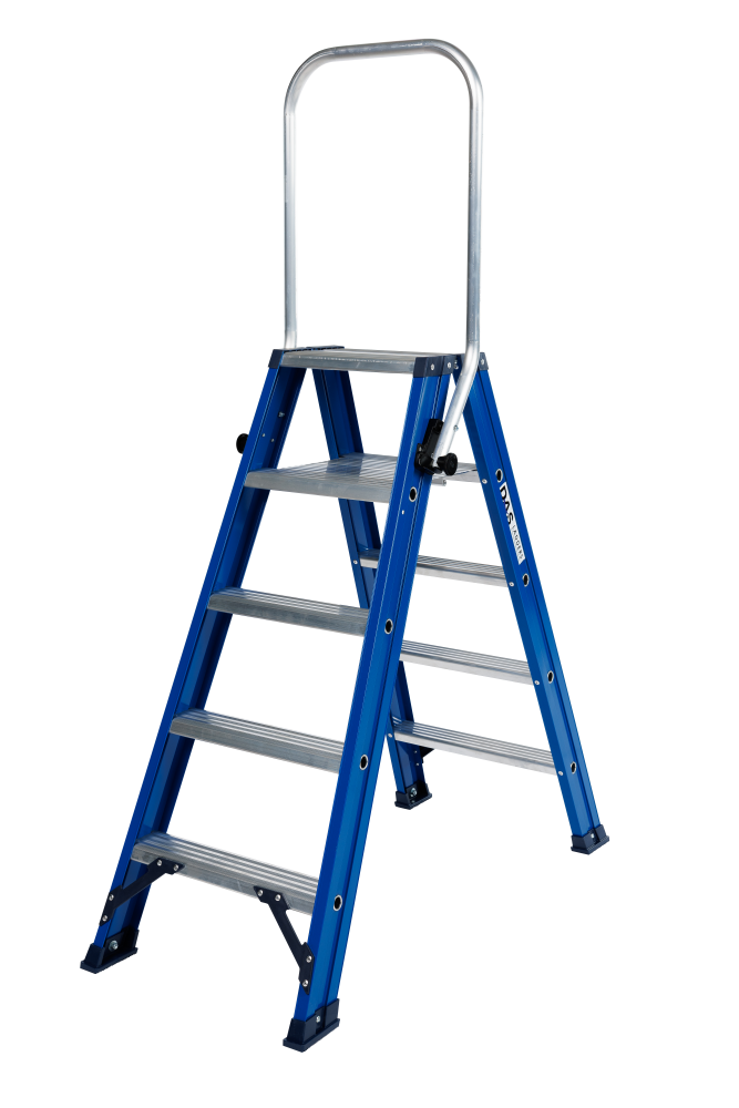 Hercules trapladder dubbel / 5 treden, blauw, klapbeugel