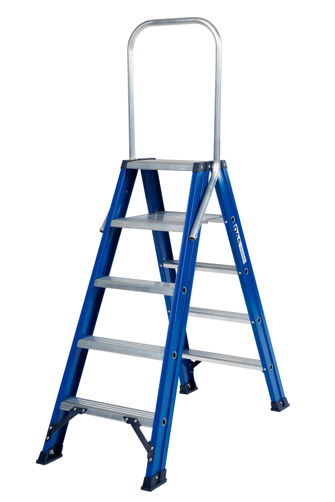 Hercules trapladder dubbel / 5 treden, blauw, vaste beugel