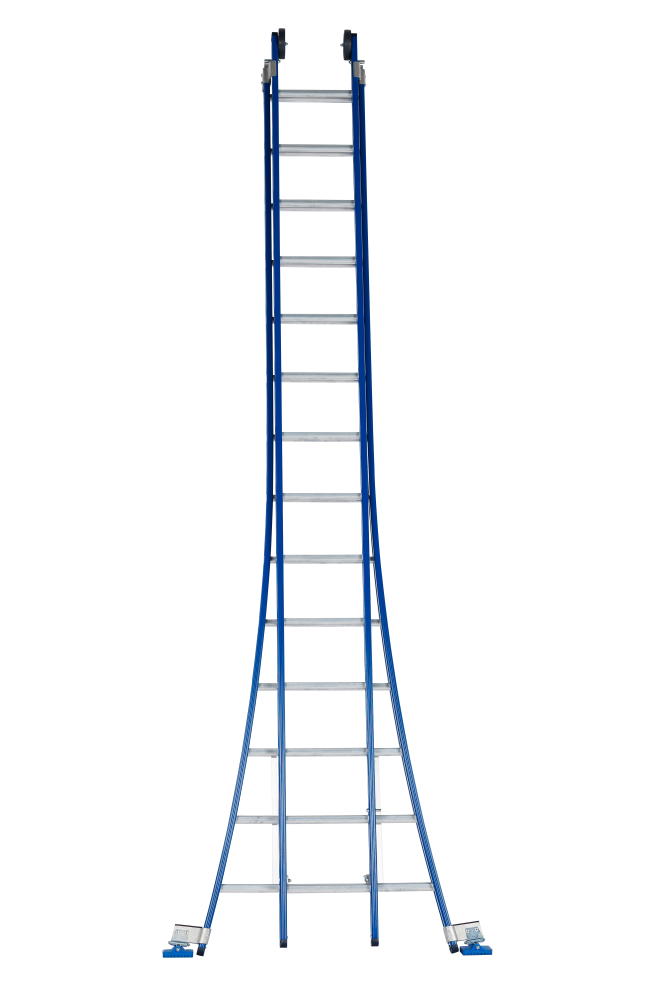 Atlas ladder / 2 x 14, gebogen, blauw, reform, gevelrollen, verbredingsvoet